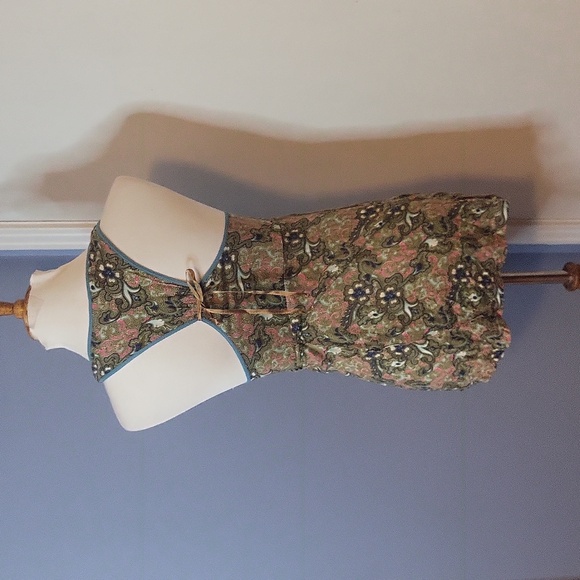 Free People Tank Top Racerback Green Scoop Neck Floral Small - Picture 4 of 5